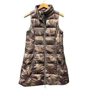Anorak Puffer Vest Womens Small Camo Long Down Puffer Brown Camouflage